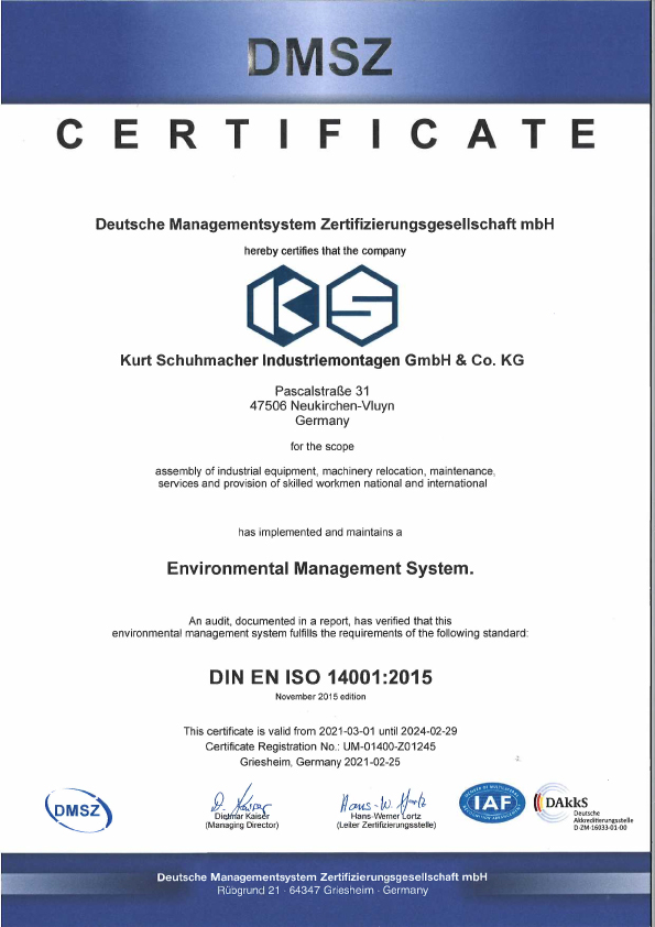 Zertifikat Umweltmanagement